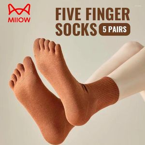 Women Socks MiiOW 5Pairs Sports Five Finger Set Deodorant Antibacterial Cotton Split Toe Sock Solid Color Pilate Stocking