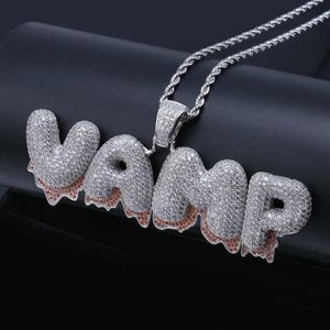 -Z 0-9 Özel Adı Kırmızı Alt Harfler Erkekler İçin Kolye Kolye Kadınlar Zirkon Hip Hop Jewelry302L