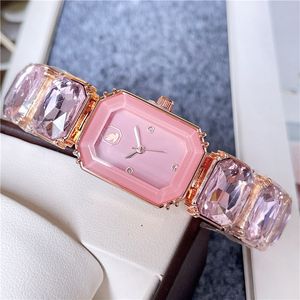 Relógio de pulso elegante de todas as marcas para mulheres e meninas, pulseira de metal de aço estilo pedra preciosa colorida com quartzo e relógio de luxo SW72