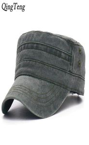 Denim platt topp cap kvinnor män snapback caps vintage armé hatt kadett militär unisex baseball hattar breda brim3349866