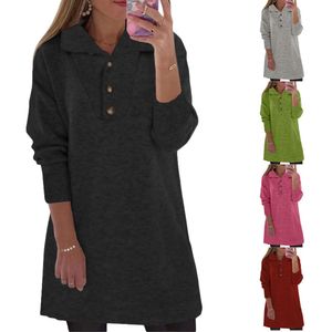 Övergångsgränsen Amazon Autumn/Winter New Product Independent Station Hot Selling Women's Wear Solid Color Polo Neck -knapp Långärmad avslappnad