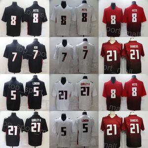 Men Football 7 Bijan Robinson Jersey 5 Drake Londres 8 Kyle Pitts 21 Deion Sanders Todos costuraram o time preto branco Rush Intocabilable para fãs de esportes