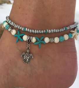 Moda catena del piede doppia conchiglia stella marina spiaggia palma tartaruga pendente catena del piede braccialetto fatto a mano ornamenti femminili9596165