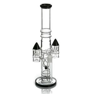 16.5 inches Black solid base Glass Bongs hookah tube with slits rocket perc Water Pipe with 18 mm joint Very smooth great functioning