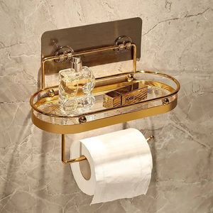 Mensole in acrilico per bagno Montaggio a parete Punch Free Cremagliera dorata Lavabo per WC Accessori per scaffali per asciugamani cosmetici 231225
