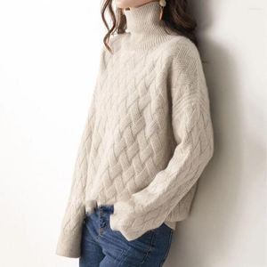 Kadın Sweaters Moda Kaşmir Sweater Kadın Yün Yüksek Kapan Krop Yelttuklu Örme Sonbahar Kış Kıyısı Gevşek Kalın Üst