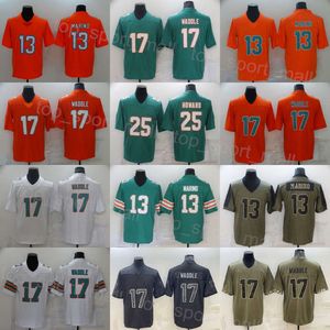 Men Football 17 Jaylen Waddle Jersey 25 Xavien Howard 13 Dan Army Green Salute To Service Untouchable Color Rush Turn Back The Clock For Sport Fans Pure Cotton