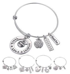 Love Inspire Teach White Crystal Apple Ruler Armband Edelstahl Anhänger Armreif Schmuck Geschenk Lehrer Freund DLH2046075498