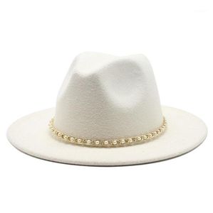 Breda brim hattar mode 18 färger män kvinnor ull filt hatt formell parti jazz trilby fedora tassel gul vit rosa panama cap18057244