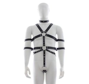 Uomini Punk Rivetto Finimenti di pelle Corpo Bondage Cage Bustier Corsetto Sculptin Bretelle in pelle Bretelle Pantaloni Cintura maschile sexy3829288