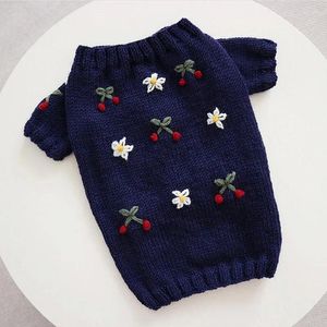 Hundkläder husdjurskläder höst vinter medium liten hand stickad tröja söta blommor varm ull kattunge valp mode pullover chihuahua