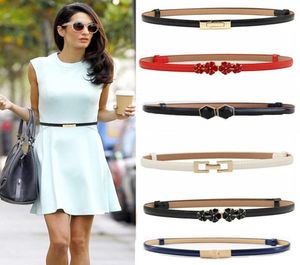 New design belts thin adjust belt PU leather black dress cummerbunds students women waistbands red flower buckle square gifts C1903704051