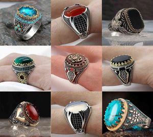 Retro lyxiga naturliga röda sten turkiska handgjorda kung krona ring män och kvinnor modetrend bankett smycken present g11257375799