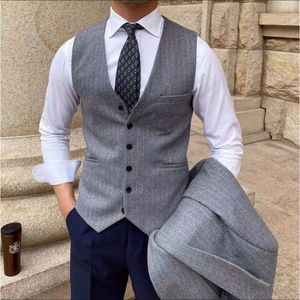 Striped V-neck Men's Business Slim Gentleman Casual Vest Formal Wedding Jacket