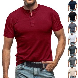 Herr t -skjortor mode våren och sommaren avslappnad kortärmad lapel knappar skjorta fasta färg män toppar spandex monterad för
