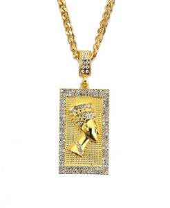 Hiphop Egyptian Pharaoh Necklace Gold Color Pendant Square Card Stainless Steel Cuban Chain Gift for MenWomen Ethiopian Jewelry T1371580