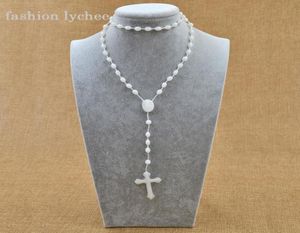 Catholic Religious Virgin Mary Rosary Necklaces Handmade White Color Long Beads Chain Necklace Prayer Jewelry1739222