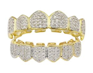 Хип-хоп Iced Out CZ Gold Teeth Grillz Caps Top Bottom Diamond Teeth Grillz Набор для мужчин и женщин Grills2740597