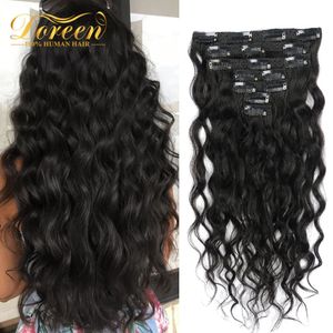 Doreen 120G 140G Real Natural Curly Human Hair Clip in Machine Remy Brazilian Wavy Hairstyle 7 pcs set ins 231226