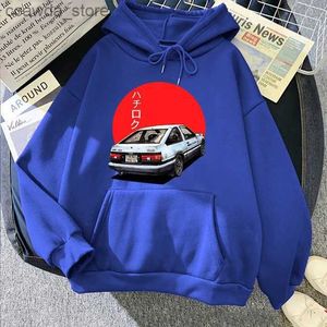 Мужские толстовки с капюшоном Initial D Hoodie AE86 Модная толстовка с принтом Японские толстовки с длинными рукавами Мужчины Женщины Harajuku Аниме Толстовки Мужской мультяшный автомобиль Q231226