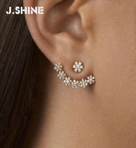 Jshine Front and Back Women Multicolor Crystal Snowflake Stud Earrings For Women Charm Uttalande Blomma örhänge Fashion Jewelry3008322
