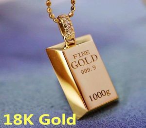 Fashion Rapper Necklace Hip Hop 18K Gold Brick GoldBar Pendant Inlaid Diamond Men and Women Party Jewelry3709382