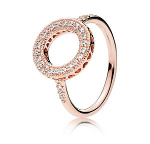 Autentisk 925 Sterling Silver Hearts Wedding Rings sätter originallåda för 18K Rose Gold Halo Ring8812760