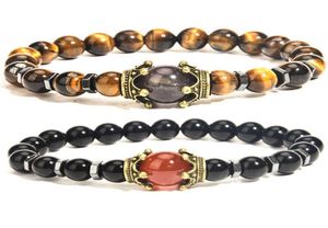 Moda coroa masculina 039s joias pulseira ametista olho de tigre pedra casal pulseira2175323