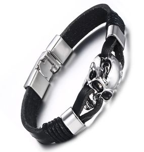 Mens Charm äkta läderskalle Multicolor Cuff Armband Fashion Jewelry Nightclub Party Male Skeleton Bangle Armband1952647