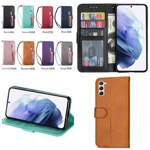 Zipper Leather Wallet Cases For Samsung S24 Ultra Plus A15 A05 A05S A24 A25 S23 FE Holder Frame Cash Money Pocket Credit ID 3 Card Slot Holder Flip Cover Men Pouch Strap