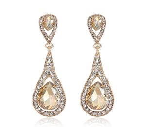 Lyxdesigner Teardrop Champagne Crystal Drop Earrings for Women Gold Color Dangle Charm Long Earings Bridal Wedding Jewelry8787196