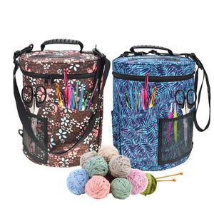 Väskor Largesized Cylinder Crochet Hook Storage Bag Woolen Yarn Storage Bag Tote Organizer för stickning och stickning Polyester 600D