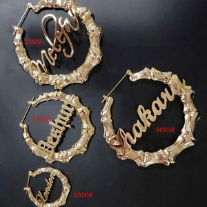 drxjewelry 30mm-100mm Hiphop individuelle Namensohrringe Bambus-Stil Edelstahl individuelle Ohrringe für Frauen Geschenk206y