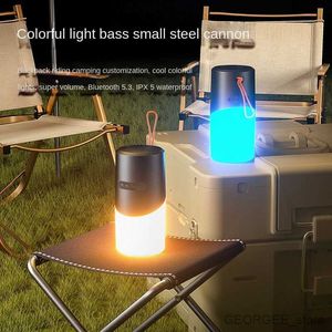 Mini alto-falantes sem fio bluetooth ao ar livre alto-falante acampamento colorido luzes led cartão tf v5.3 luzes de atmosfera estéreo à prova dwaterproof água com microfone