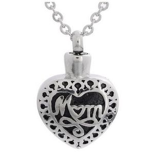 Lily Cremation Jewelry Stainless Steel Waterproof Mom Heart Urn Pendant Memorial Ash Keepsake Pendant Necklace with a Gift Bag278Y