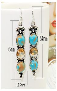 Earrings Necklace Vintage Silver Color Natural Turquoises Drop Long Earring Ethnic Crystal Dangle For Women Boho Jewelry7161460