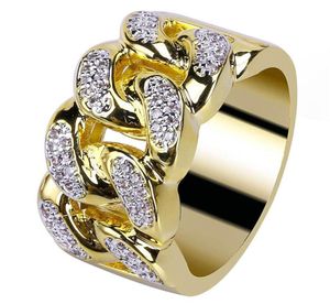 18K Gold Cz Cubic Zirconia Dlerzone kubańskie połączenie Pierścień Pierścień Designer Luksusowy Mrożony Diamentowy Hip Hop Biżuter