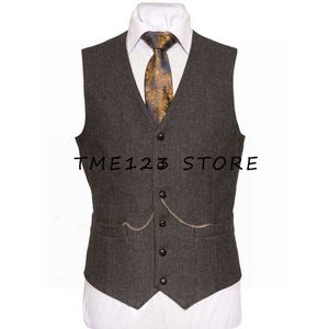 Men's Herringbone V-neck Single-breasted Business Casual Vest Suit Male Steampunk Cufflinks Elegant Suits Man Vests Formal Mens