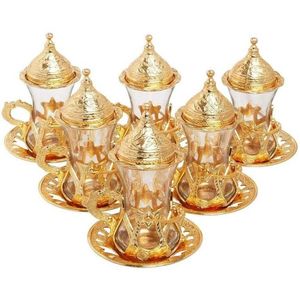 Ottoman Authentic Design Turkish Greek Arabic Tea Set 6 Service Tea Cup Plates & Lids gift3379