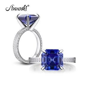 Ainuoshi 6 karat asscher klippt patiens blå ringar skapade tanzanite ädelsten engagemang bröllop sterling silver ring smycken y20012687808