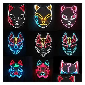 Party Maski Demon Slayer świecące El Wire Mask Kimetsu No Yaiba Postacie Cosplay Costplay Akcesoria japońskie lis Halloween LED SS122 OTPNX