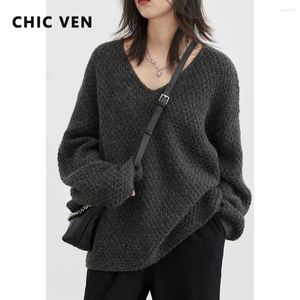 Women's Sweaters CHIC VEN Loose V-neck Jumpers Long Sleeve Pullover Female Coat Woman Clothing Spring Autumn 2023