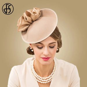 FS British Hats Women Fascinator For Church 100% Wool Pillbox Hat Black Felt Fedora Vintage Flower Wedding Ladies Derby Hat 231225