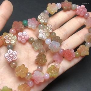 Link Bracelets Natural Yanyuan Agate Flower Bracelet Women Fashion Reiki Clear Quartz Round Stone Strand Bangles Summer Jewelry Gift 1PCS