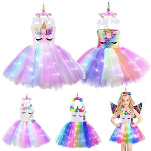 Abiti da ragazza Abiti da festa di compleanno per ragazze Accendi tutù di unicorno Abiti da principessa Abito Halloween Natale Costume da unicorno per K