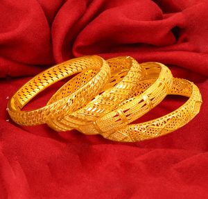 Dubai noivado feminino pulseira aberta 18k ouro amarelo preenchido oco pulseira sólida jóias gift5990084