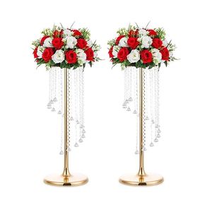 Supporti Centrotavola alti per matrimoni Vasi dorati Vaso per fiori in cristallo, supporto per fiori in metallo argento cristallo per decorazioni per tavoli da festa D00se