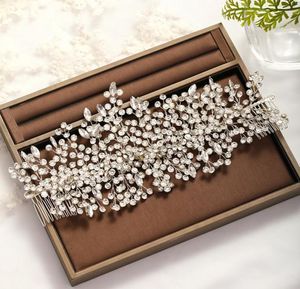 Modny ślub Tiara barokowy kryształowy nakrycie głowy srebrny kolor rhinestone włosy grzebień mostka do włosów biżuteria ms akcesoria ślubne W01043276288