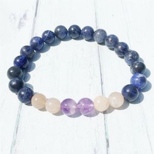 MG0400 Natural Gemstone Yoga Armband för kvinnor 8 mm Blue Sodalite Armband Sunstone Amethyst Energy Jewelry272h