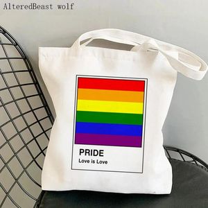 Väskor kvinnor shoppare väska gay stolthet flagga tryckt kawaii väska haruku shopping canvas shopper väska tjej handväska tote axel dam väska